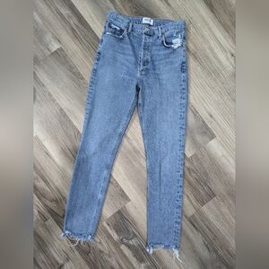 AGOLDE Nico High Rise Slim Fit Jeans Denim Button Fly Distressed Raw Hem 26